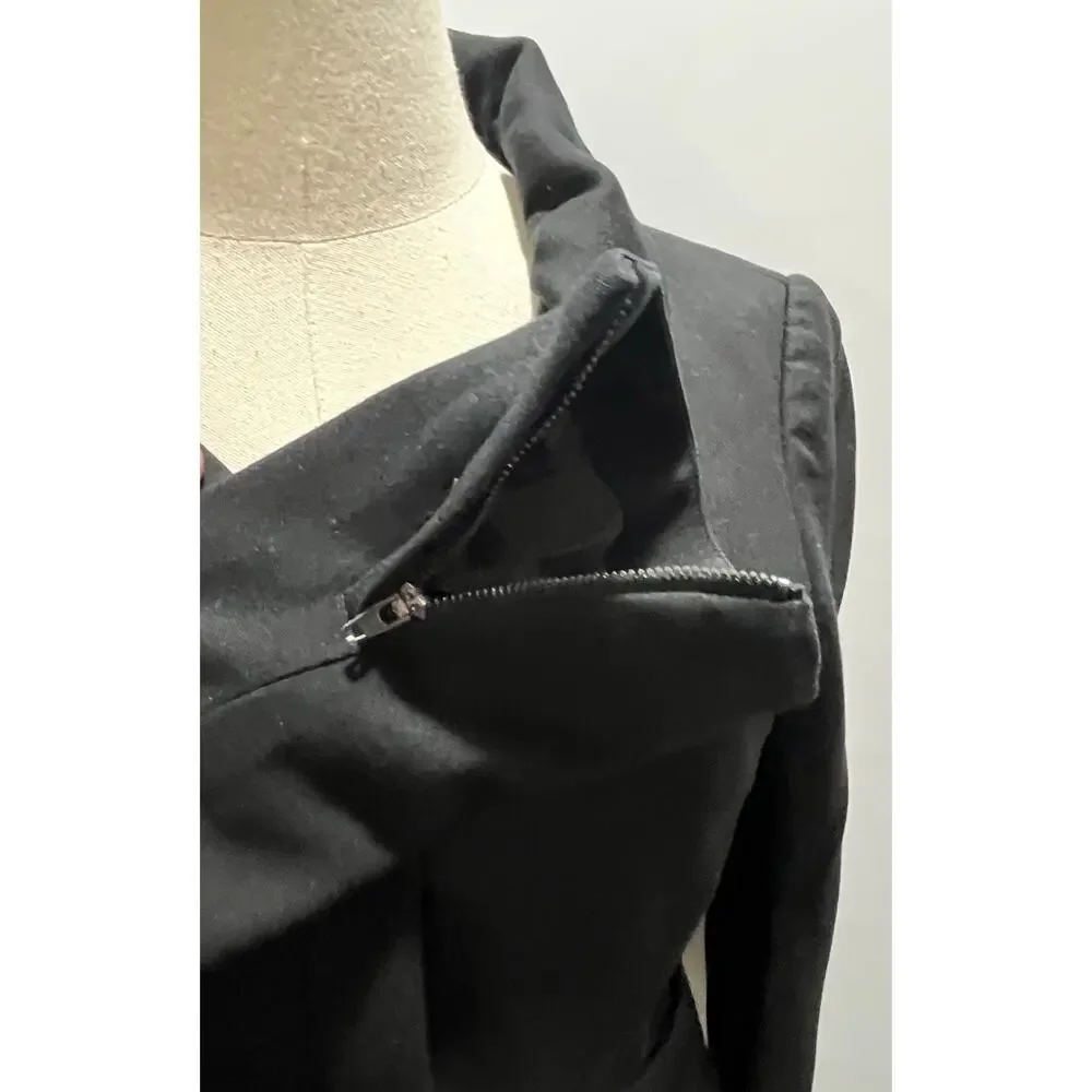 Theory Mariony‎ Black Ruffled Neck Zip Up Ponte Knit Zip Up Blazer Jacket Sz 4